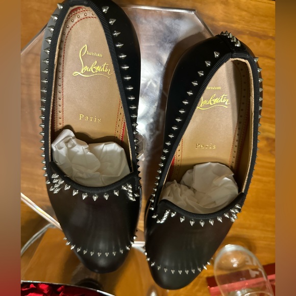 Christian Louboutin Men’s Dandy Cloo Flat Black Leather Spikes 42IT - Picture 3 of 11